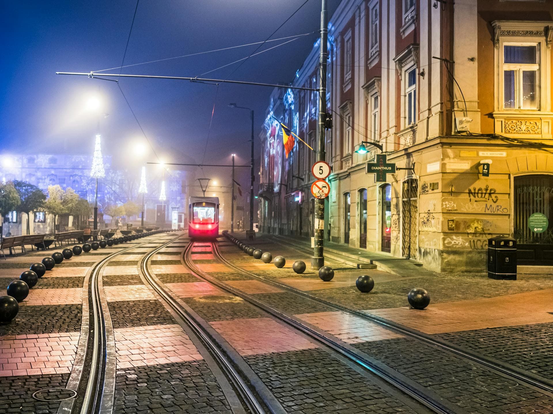 Historic tram on the streets of Timișoara